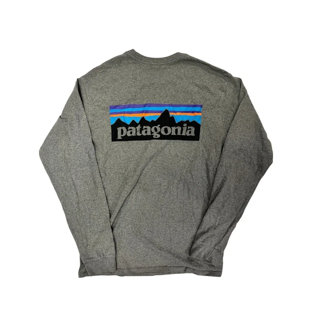 Patagonia Men's Small S P-6 Logo Responsibili-Tee Long Sleeve T-Shirt Gray - Picture 2 of 4